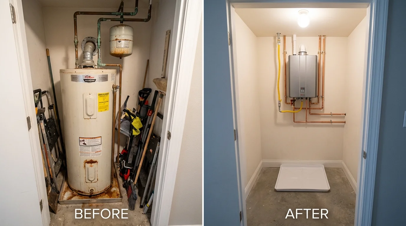Tank water heater versus wall-mounted tankless unit comparison for Bothell, WA homeowners