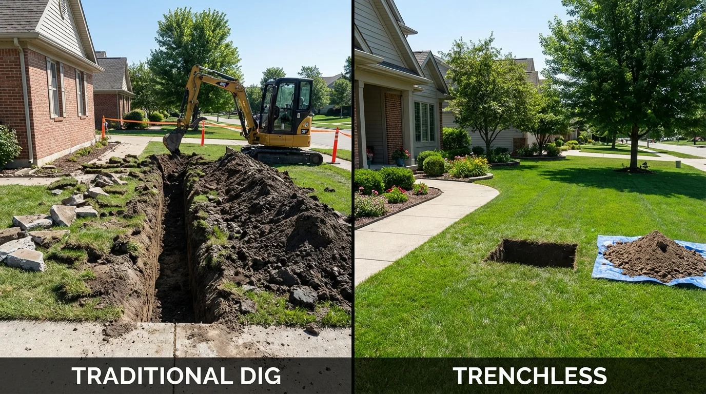Trenchless sewer repair with minimal yard damage versus traditional excavation in Bothell, WA
